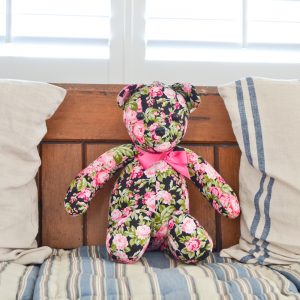 A great bear handmade on the Isle of Wight with hypo-allergenic filling and safety eyes and nose. Made from cotton like fabric. Excellent on a shelf or bed as an ornament or as a gift for a child to keep forever. Approximately 35cm high in sitting position.